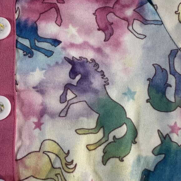 Unicorns and Stars Dress Colorful Pink Trim Short Sleeves Girls 5/6Y - Picture 4 of 9